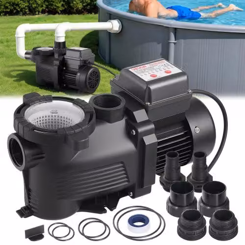 Pompa per filtrazione piscina fuori terra VEVOR 400W con cestello filtrante, portata 11100 L/h, colore nero