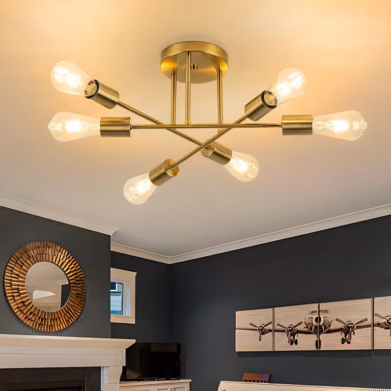 ZMH lampada da soffitto vintage E27 - 6 fiamme lampada da corridoio lampada da cucina industriale lampada da camera retro oro metallo per camera da letto cucina sala da pranzo soggiorno (senza lampadina)