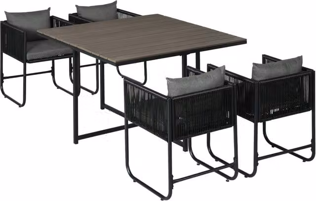 Set tavolo e sedie da giardino ¨C Xylo ¨C 5 pezzi polyrattan grigio e nero con cuscini