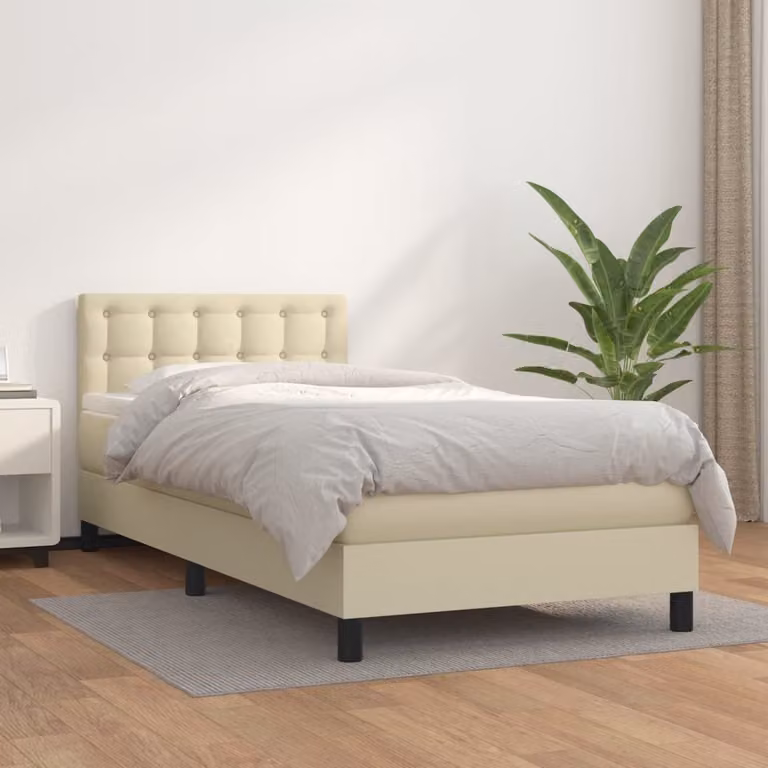 The Living Store Letto a molle con materasso crema 100x200 cm in Pelle finta