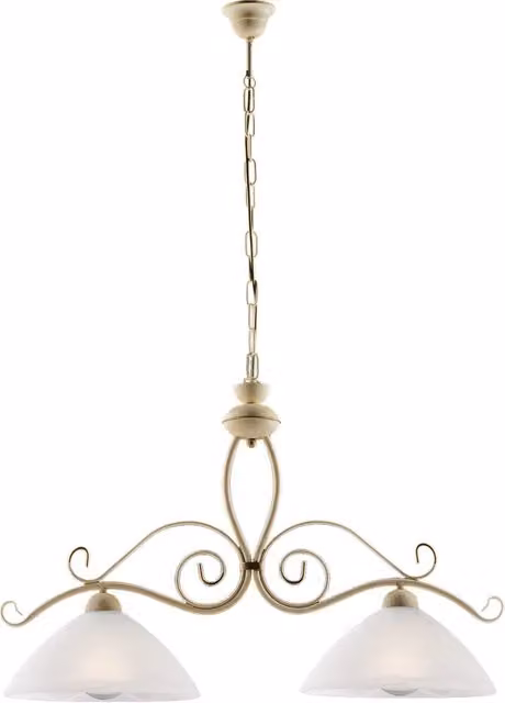 Lampadario Sospeso Rustico Faraone LuceArt in Metallo Bianco e Beige con 2 Luci e Paralumi in Vetro a Cupola, Altezza Regolabile