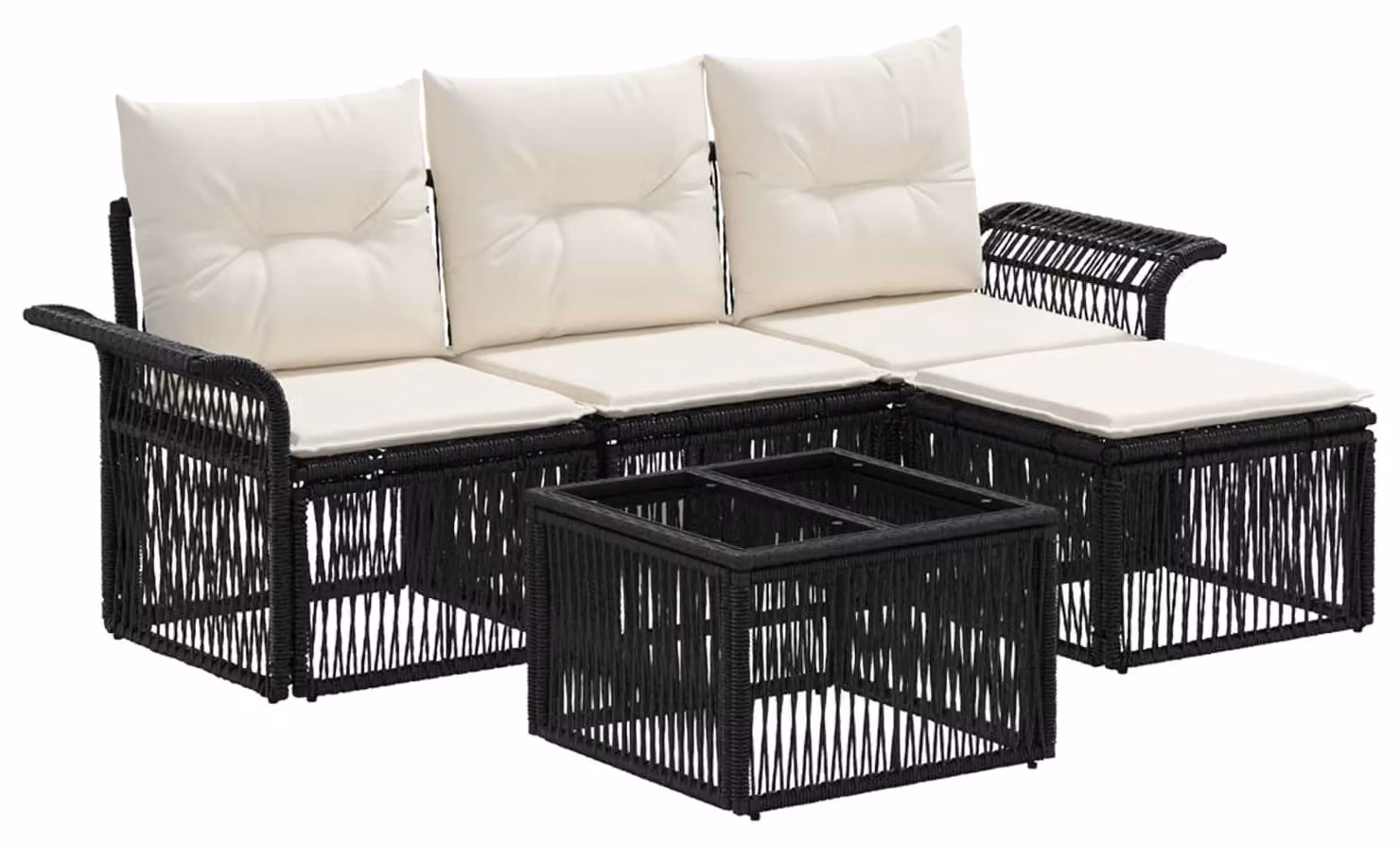 Set Divano da Giardino 5 pcs Nero polyrattan