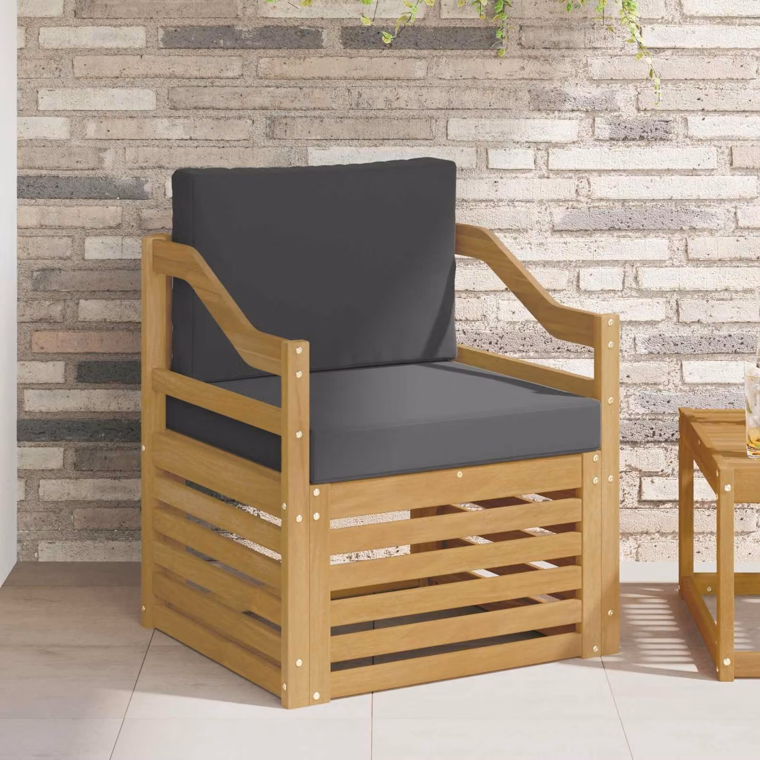Set di divani da esterno da 2 posti vidaXL in legno di acacia con cuscini in poliestere bianco e antracite