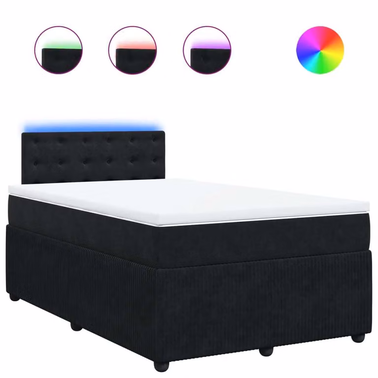 Giroletto a Molle con Materasso Nero 120x190 cm in Velluto