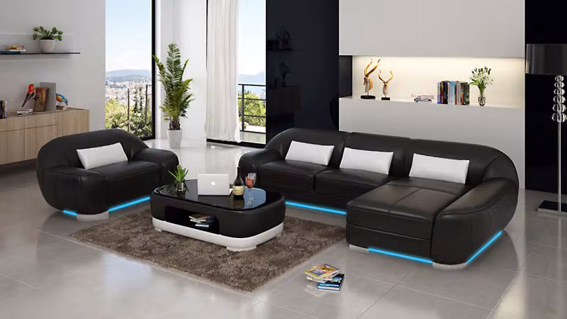 Ledersofa Couch Wohnlandschaft Ecksofa + Sessel Eck Garnitur Design Sofa mit USB