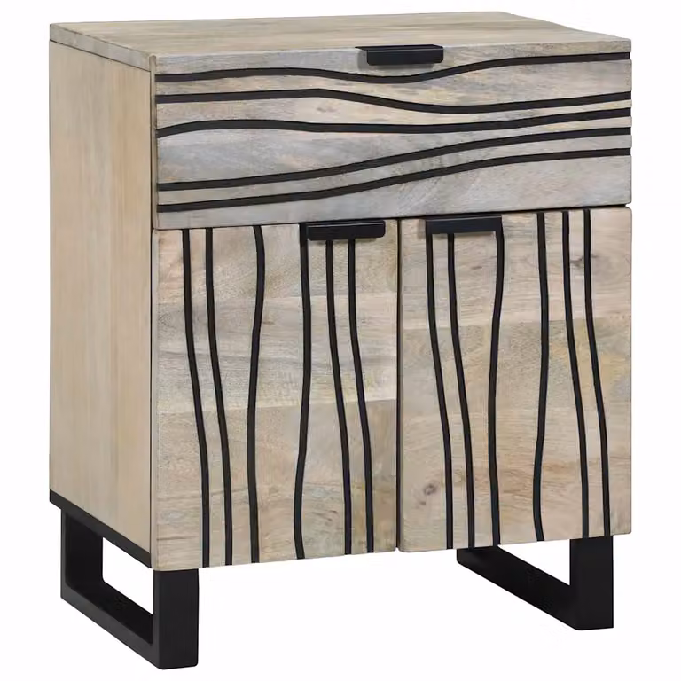 Armadio da notte vidaXL in legno di acacia e mango, colore bianco e beige, stile rustico, L 50 cm x P 33 cm x H 60 cm
