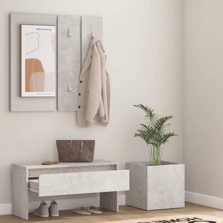 The Living Store Set di mobili per corridoio in cemento grigio materiale legno