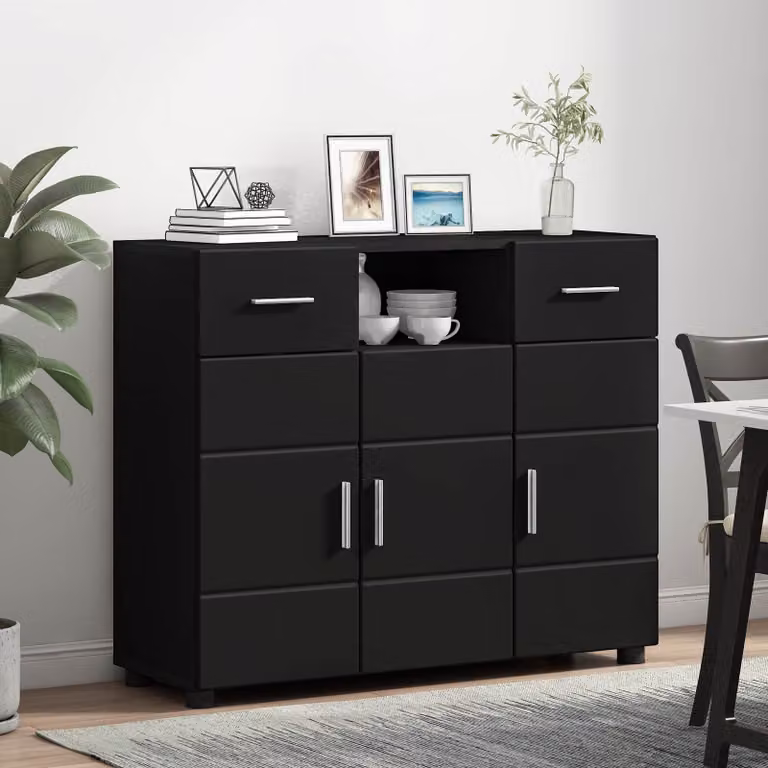 Armadio moderno vidaXL in legno MDF nero opaco con ante a battente e ripiani interni