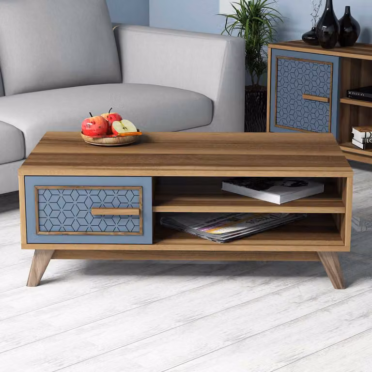 Skye Decor, Ayla - Noce, Blu, Tavolino, Noce, 100% PANNELLI DI PARTICELLE RIVESTITI IN MELAMMINA, 105 x 60 x 38,2 cm