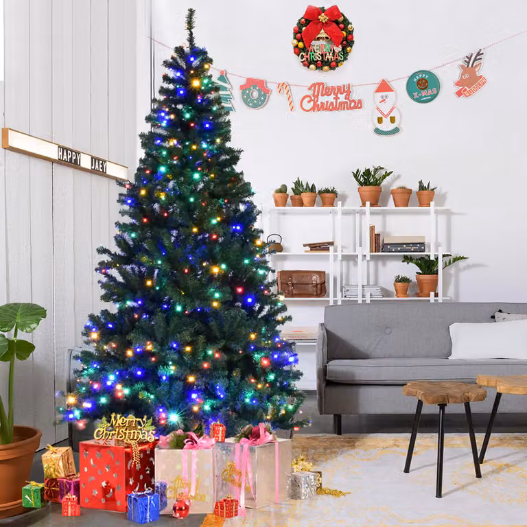 Albero di Natale artificiale verde Costway in PVC con 1570 rami e 500 LED, Altezza: 210 cm