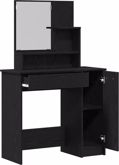 Toeletta moderna con cassetto in rovere nero, L: 86,5 cm, P: 35 cm, H: 136 cm