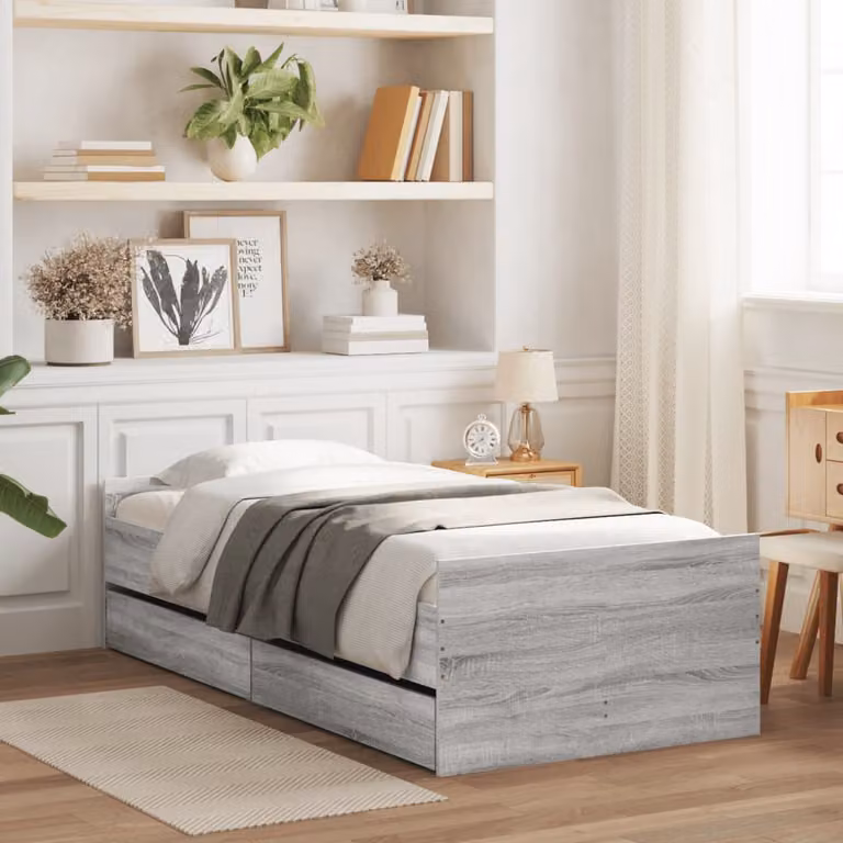 vidaXL Giroletto Moderno con Cassetti in Legno Grigio L/P/H: 190 x 90 x 30 cm