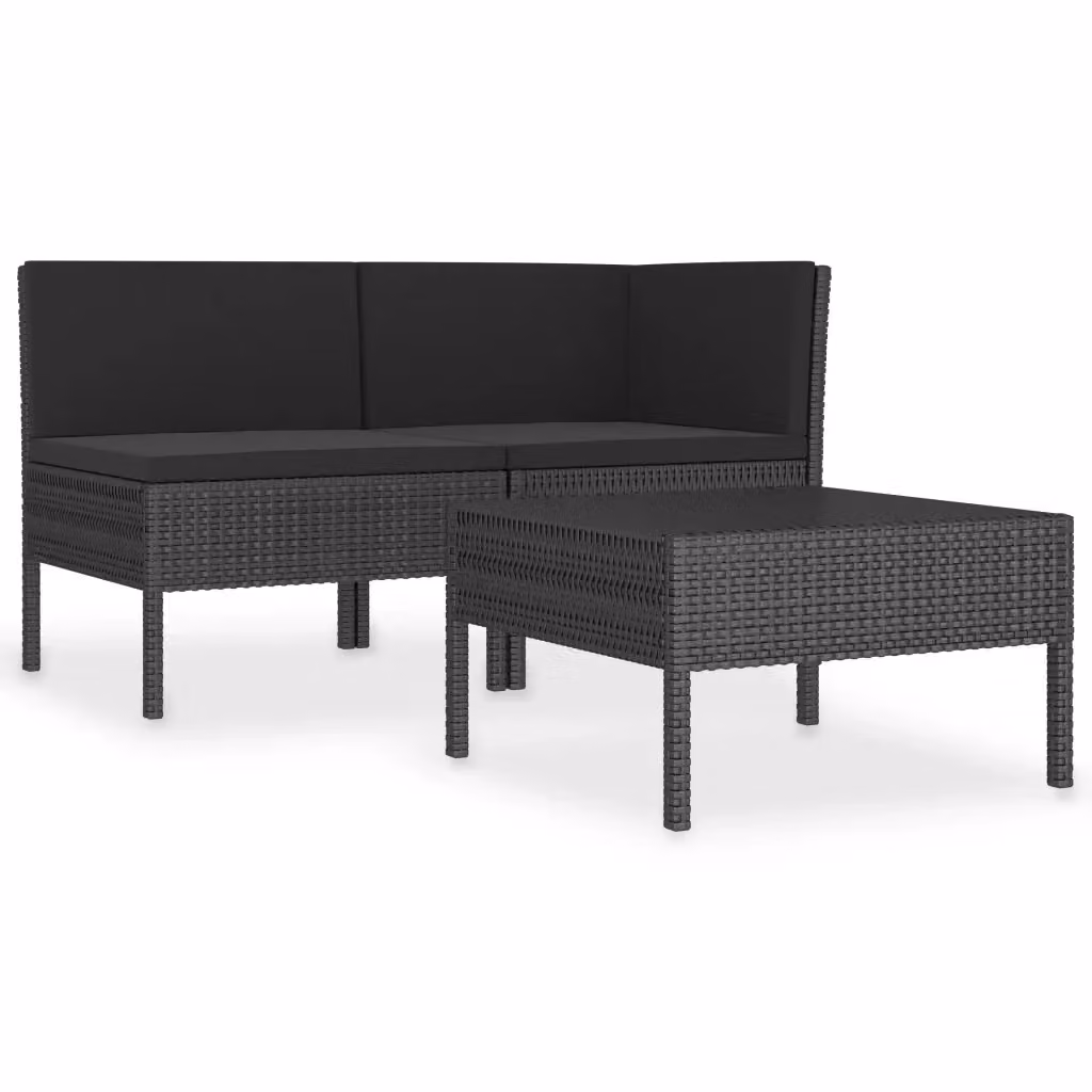 Set da giardino moderno vidaXL composto da 3 pezzi con divano ad angolo a forma di L, tavolino e cuscini in colore nero – 2