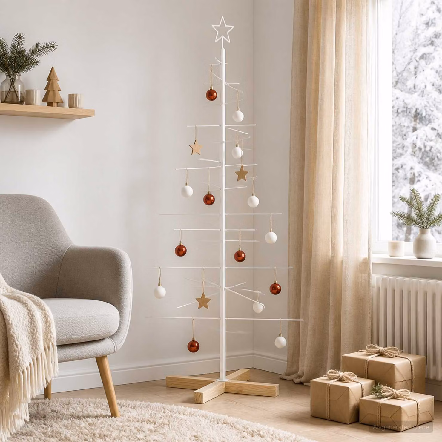 Albero di Natale moderno vidaXL KUOPIO in metallo e legno, colore bianco, Altezza: 150 cm