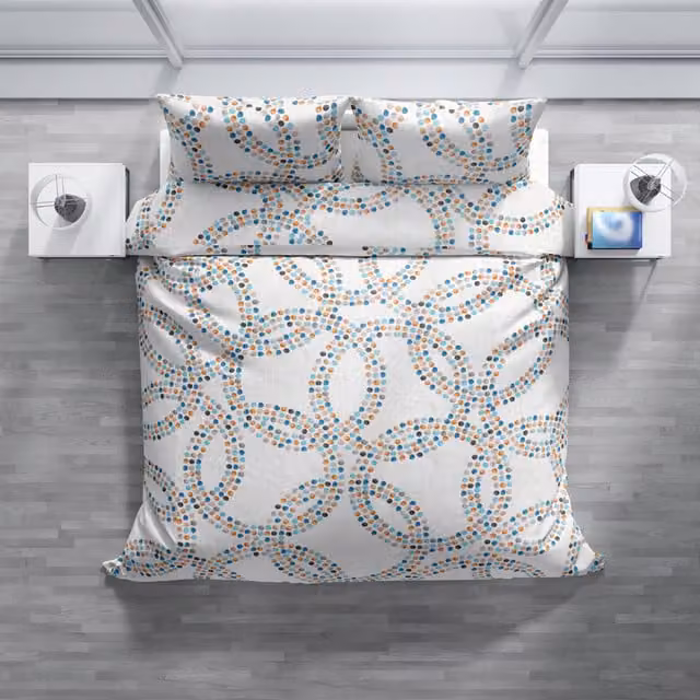 Completo copripiumino e federe DaunenStep Joy in cotone Mako Satin bianco con fantasia grafica e chiusura a zip