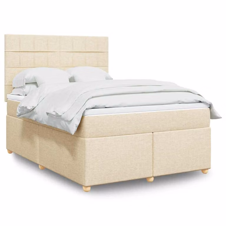 vidaXL Giroletto a Molle con Materasso Beige e Bianco in Tessuto L/P: 140 x 190 cm