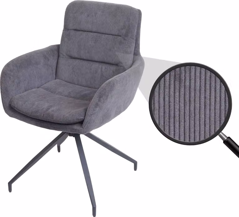 Sedia da pranzo HWC-K32, sedia da cucina poltroncina, posizione girevole automatica, tessuto MVG ~ Cord grey