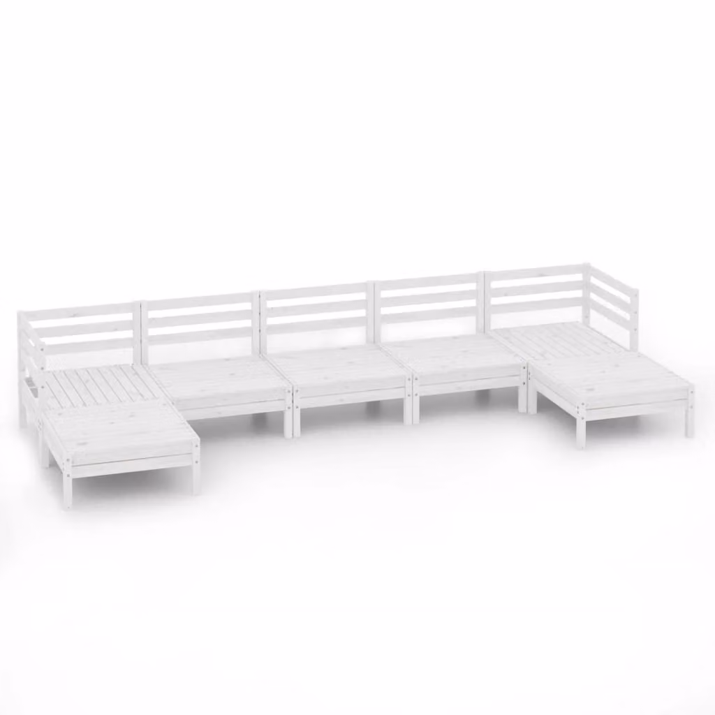 Set Salotto da Giardino 7 pz in Legno Massello di Pino Bianco