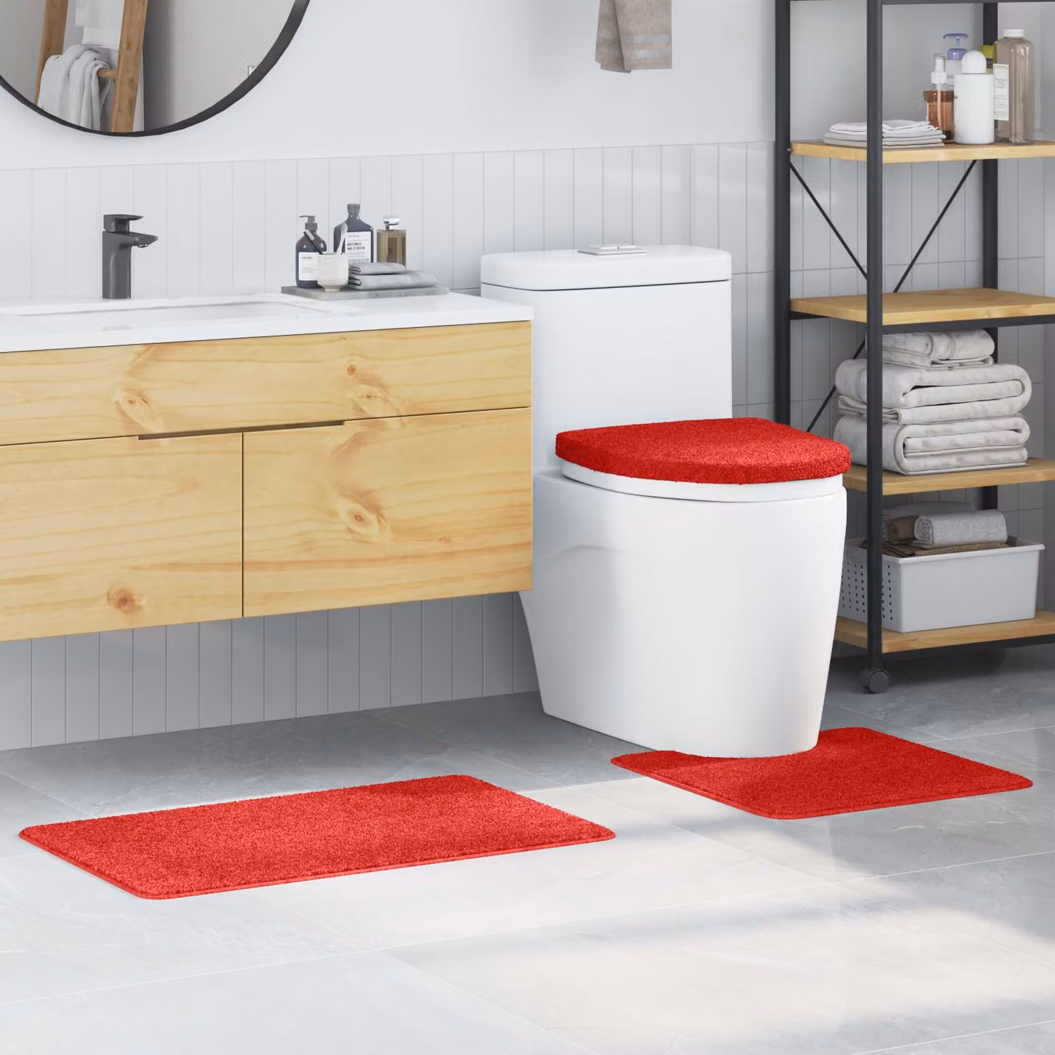 Set di 3 tappetini antiscivolo per bagno vidaXL, colore rosso, L: 80 cm, P: 50 cm