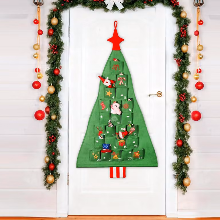 Albero di Natale - Calendario dell'Avvento da riempire - Tessuto - 125 x 69 cm - Calendario dell'Avvento - Arazzo da appendere - Riutilizzabile