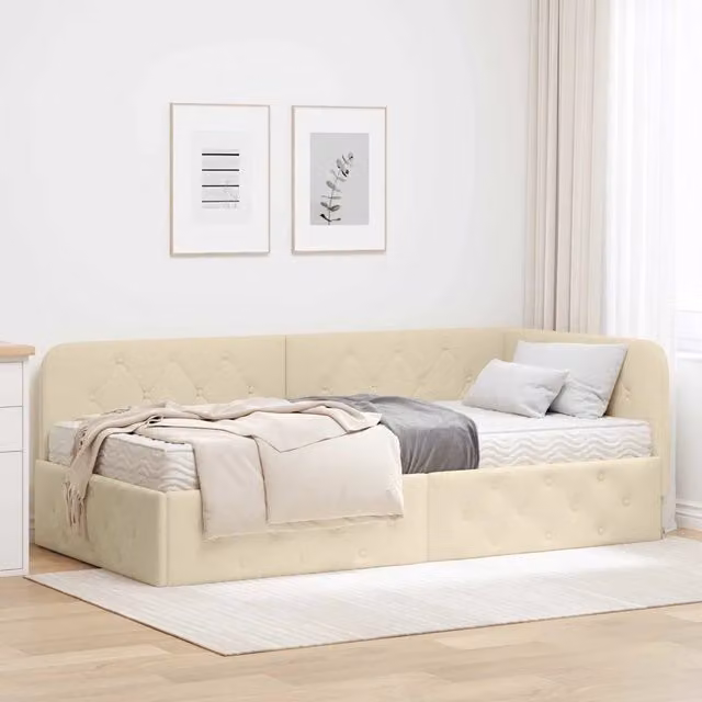 Letto ad angolo moderno vidaXL con chaise longue asimmetrica in tessuto beige L: 204 cm, P: 140 cm, H: 94 cm