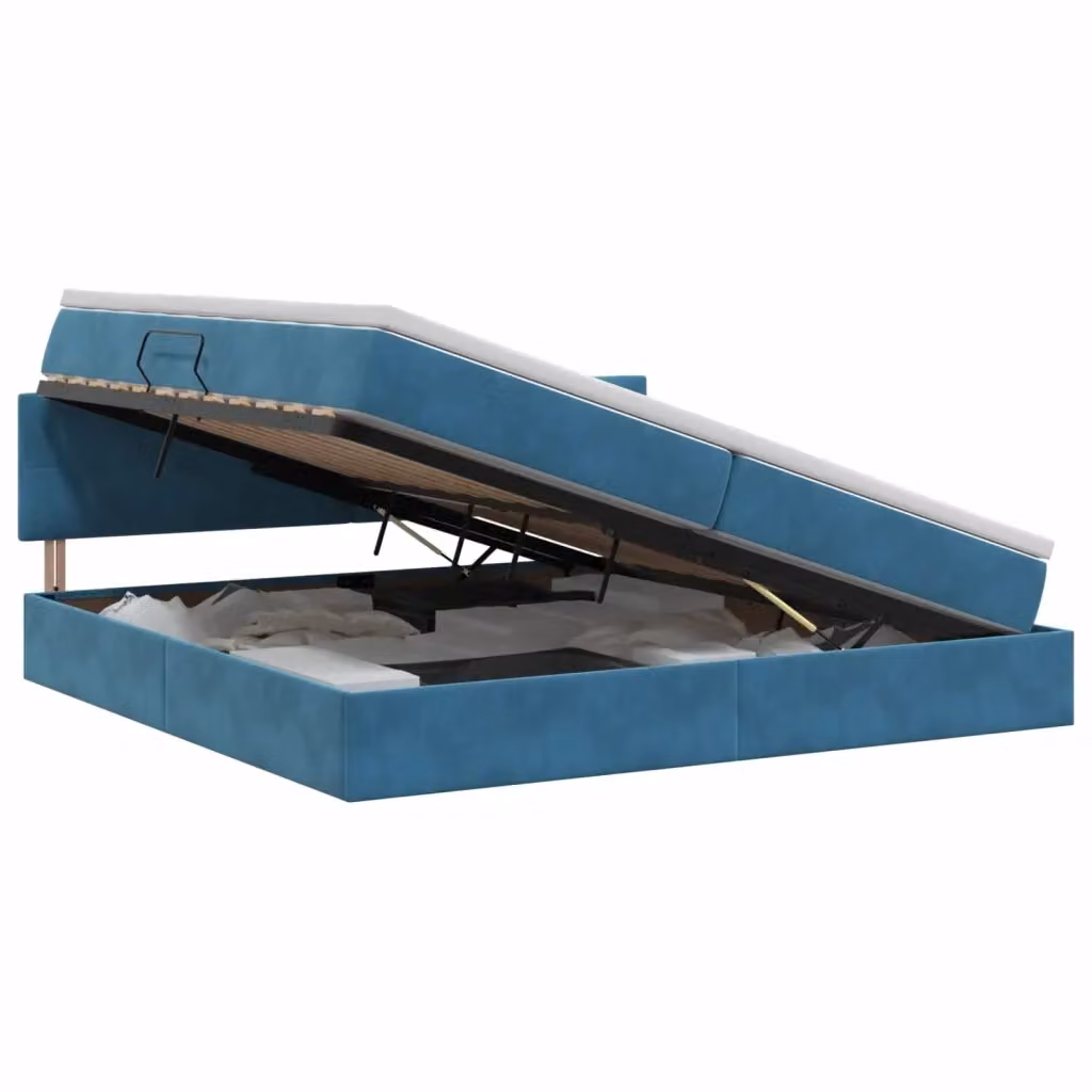 Letto con Contenitore vidaXL in Velluto Blu e Bianco L/P: 200 x 200 cm – 2