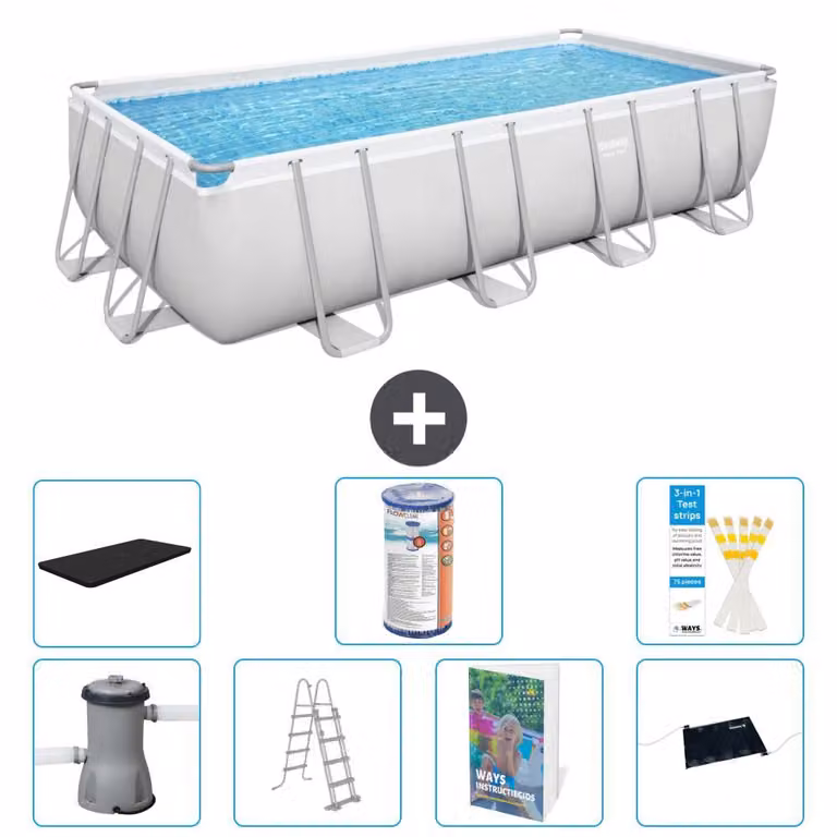Bestway Power Steel, piscina rettangolare - 488x244x122 cm - composta da 6 parti, modello S619