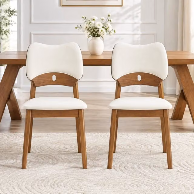 Set di 2 sedie da pranzo Mivray in legno di caucciù bianche con schienale a farfalla e seduta imbottita in tessuto