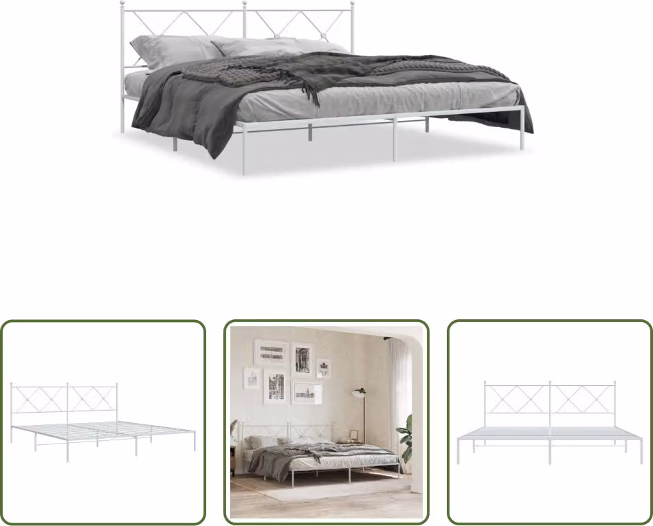 The Living Store Struttura letto con testiera in metallo bianco 180x200 cm