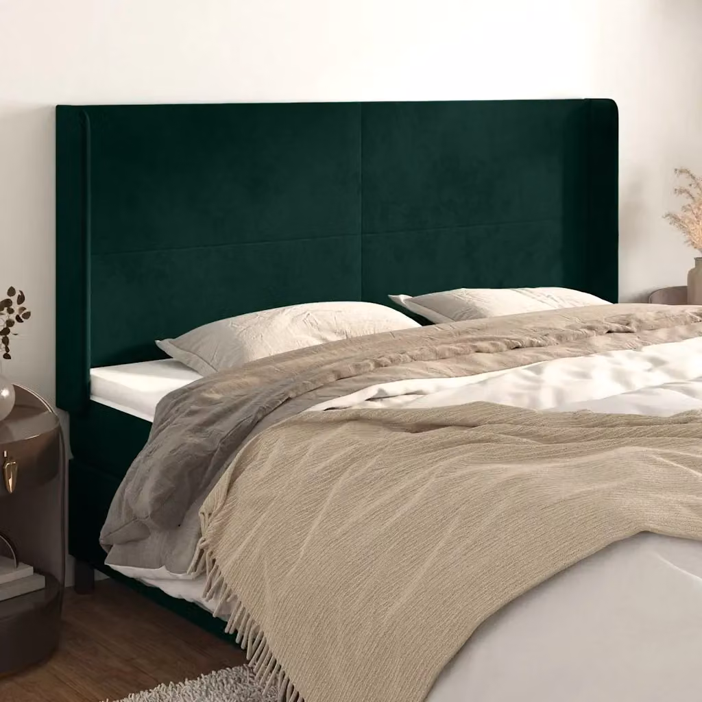 Testiera ad orecchio in velluto verde scuro L: 203 cm, P: 16 cm, H: 118/128 cm – 2