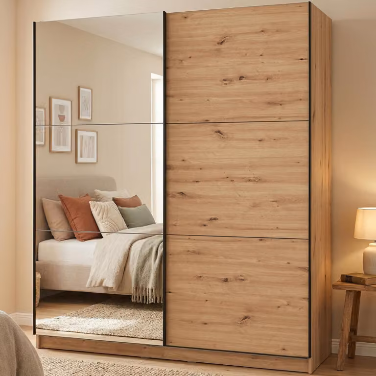 Dmora Guardaroba Grande Verzino 179x210h cm Marrone Rovere Nodi, Appendiabiti 5 Ripiani