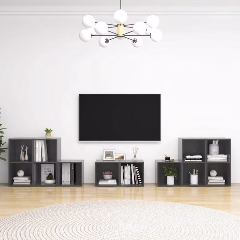Set Mobili TV Moderno vidaXL in 8 Pezzi Grigio Lucido in Legno e MDF per il tuo Soggiorno