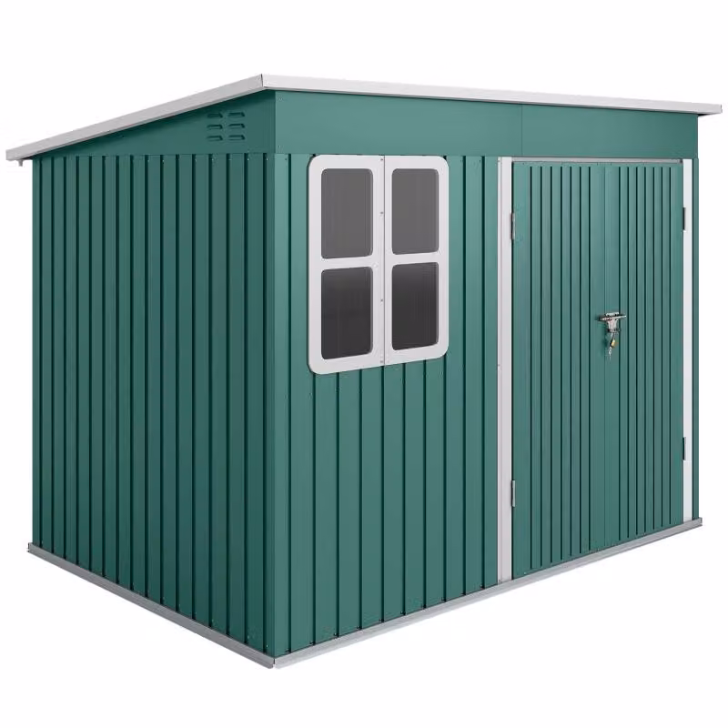 Capanno in metallo Moonbite, dimensioni 260 x 177 x 190 cm, con porta larga 114 cm, finestra 68 x 74 cm, sistema di ventilazione, realizzato in acciaio zincato, con serratura, colore verde