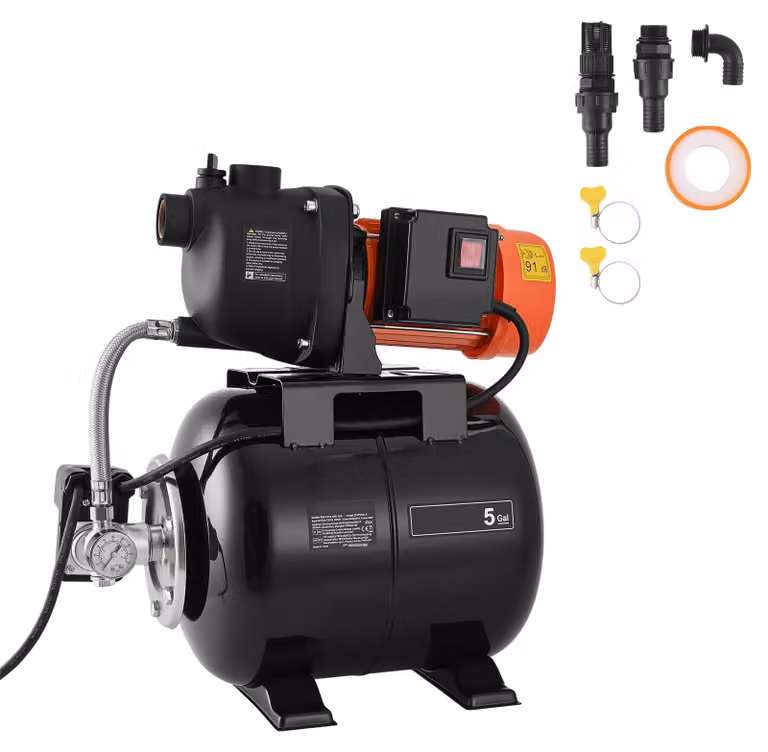 Pompa idraulica domestica SucceBuy da 800 W, 5000 l/h con serbatoio a pressione da 19 l, prevalenza di 49 m, dotata di sistema di alimentazione automatico e testa pompa in plastica, ideale per l'irrigazione del giardino e l'approvvigionamento idrico domes