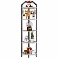 Libreria industriale alta a 5 ripiani, rete, 28 x 28 x 180 cm, ripiano per scale, ripiano per piante, per soggiorno, camera da letto, cucina, balcone, grigio