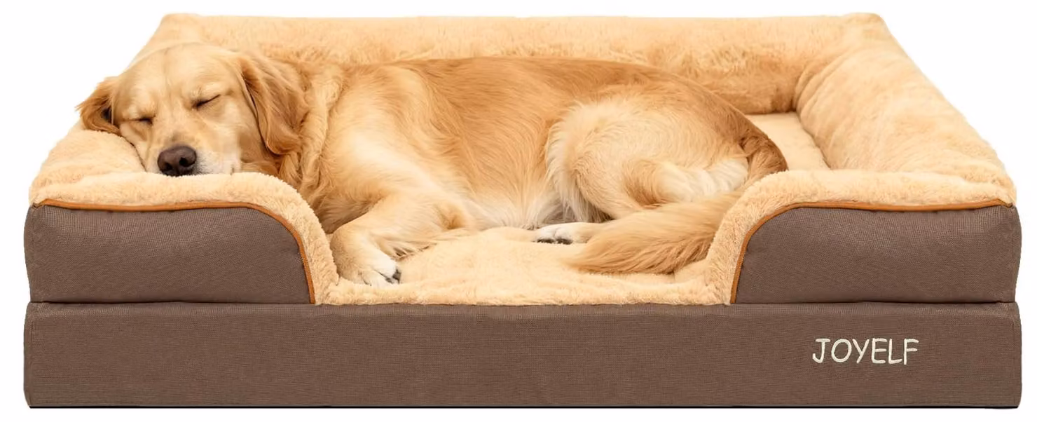 Cuccia ortopedica per cani, stile divano, dimensioni 110x82x20 cm, realizzata in schiuma di poliuretano, colore marrone. Adatta per cani di grossa taglia