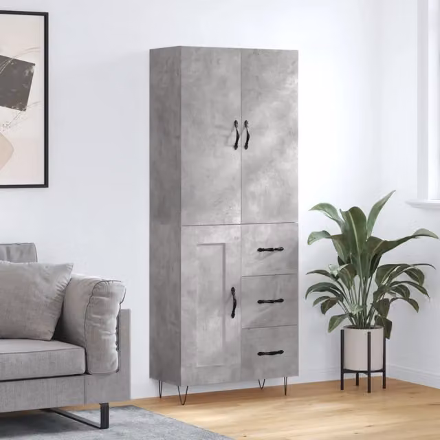 Credenza-Buffet-Armadio da cucina Grigio Cemento 69,5x34x180 cm in Legno Multistrato 293565