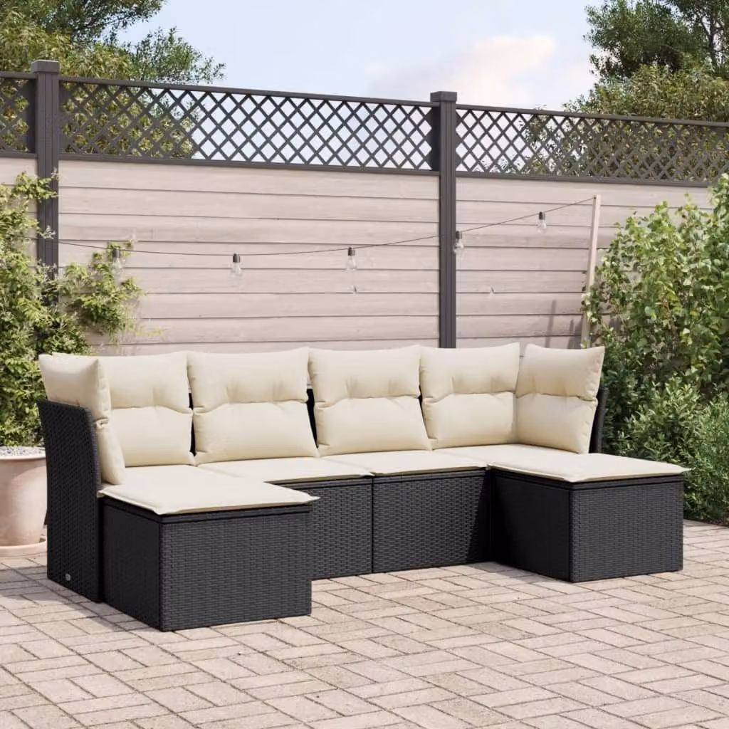 Maison Exclusive - Set Divano da Giardino 6 pz con Cuscini Nero in Polyrattan