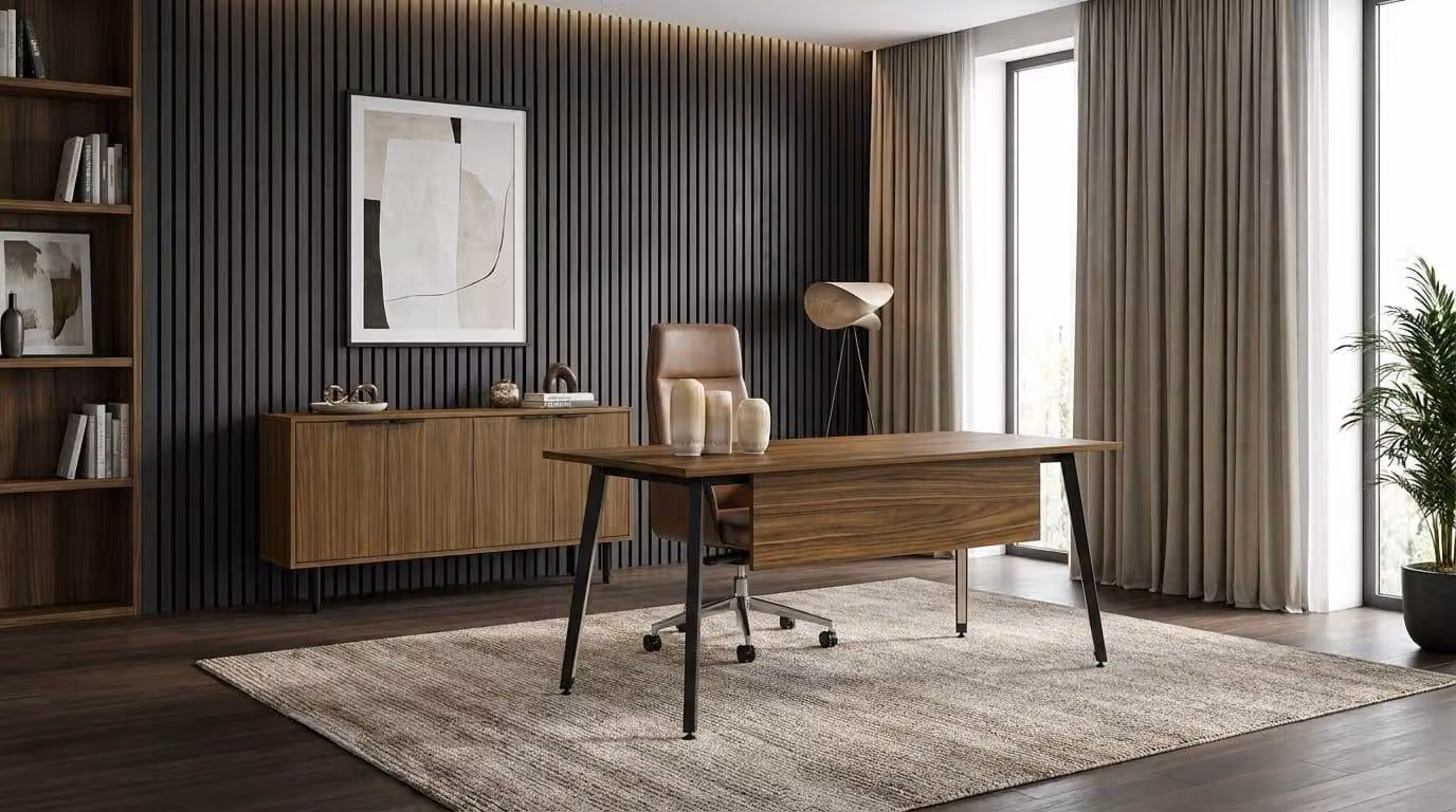 Scrivania moderna color marrone, mobile contenitore laterale esclusivo, mobili da ufficio in legno