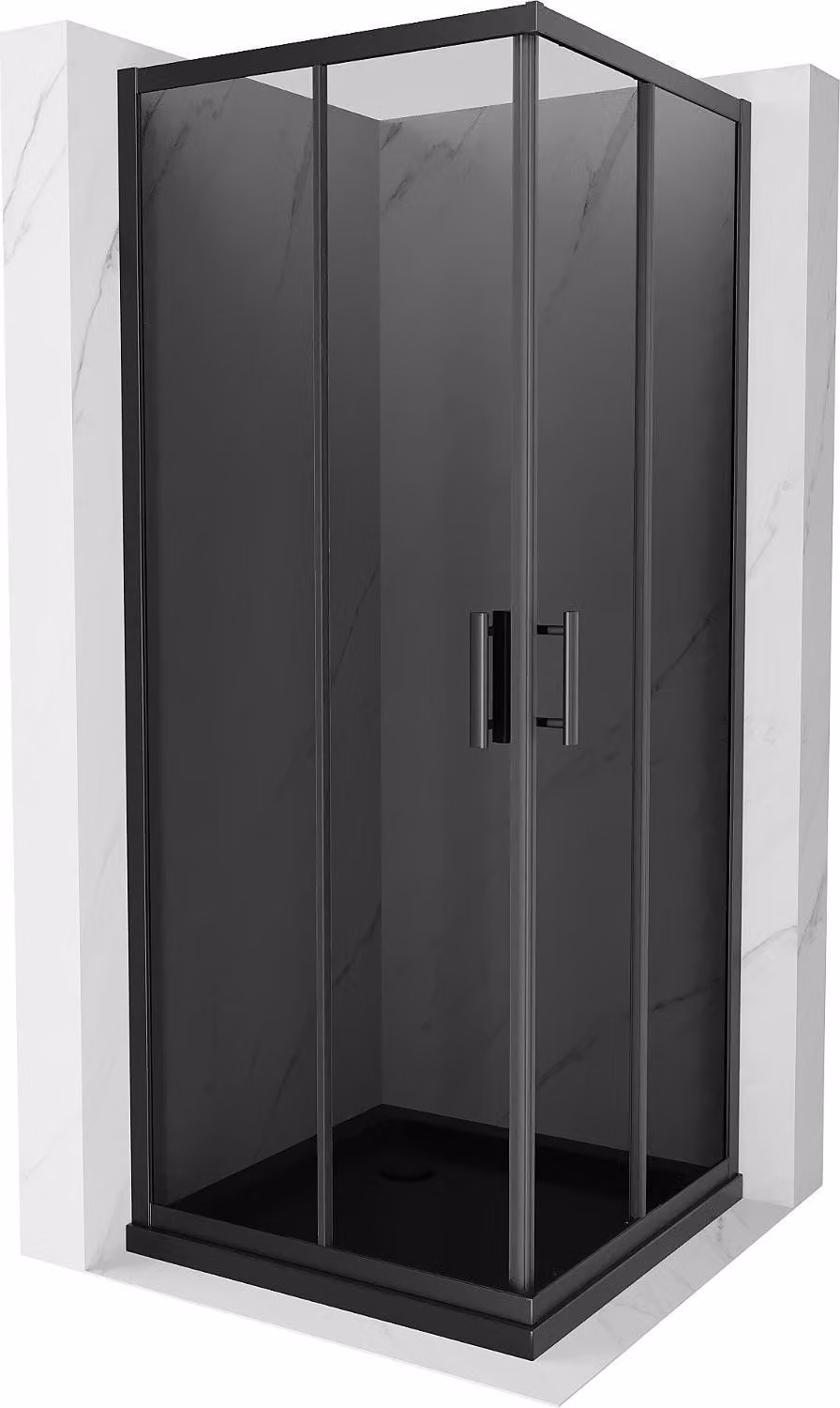 Mexen Rio cabina doccia quadrata 70 x 70 cm, grafite, nera + piatto doccia Flat, nero - 860-070-070-70-40-4070B