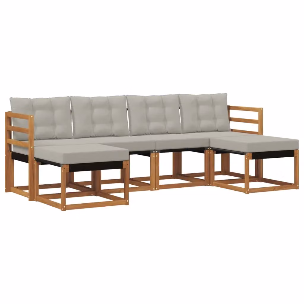Set di divani da esterno a L con ottoman vidaXL in legno di acacia e textilene, colore beige e grigio – 2