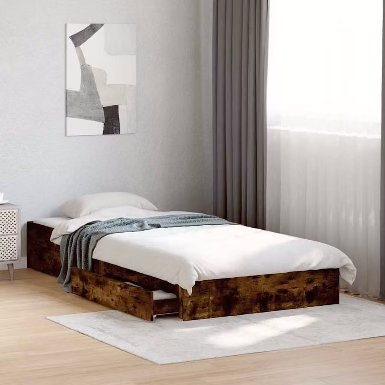 vidaXL Giroletto con Cassetti in Legno Multistrato Rovere Fumo L: 90 cm, P: 200 cm