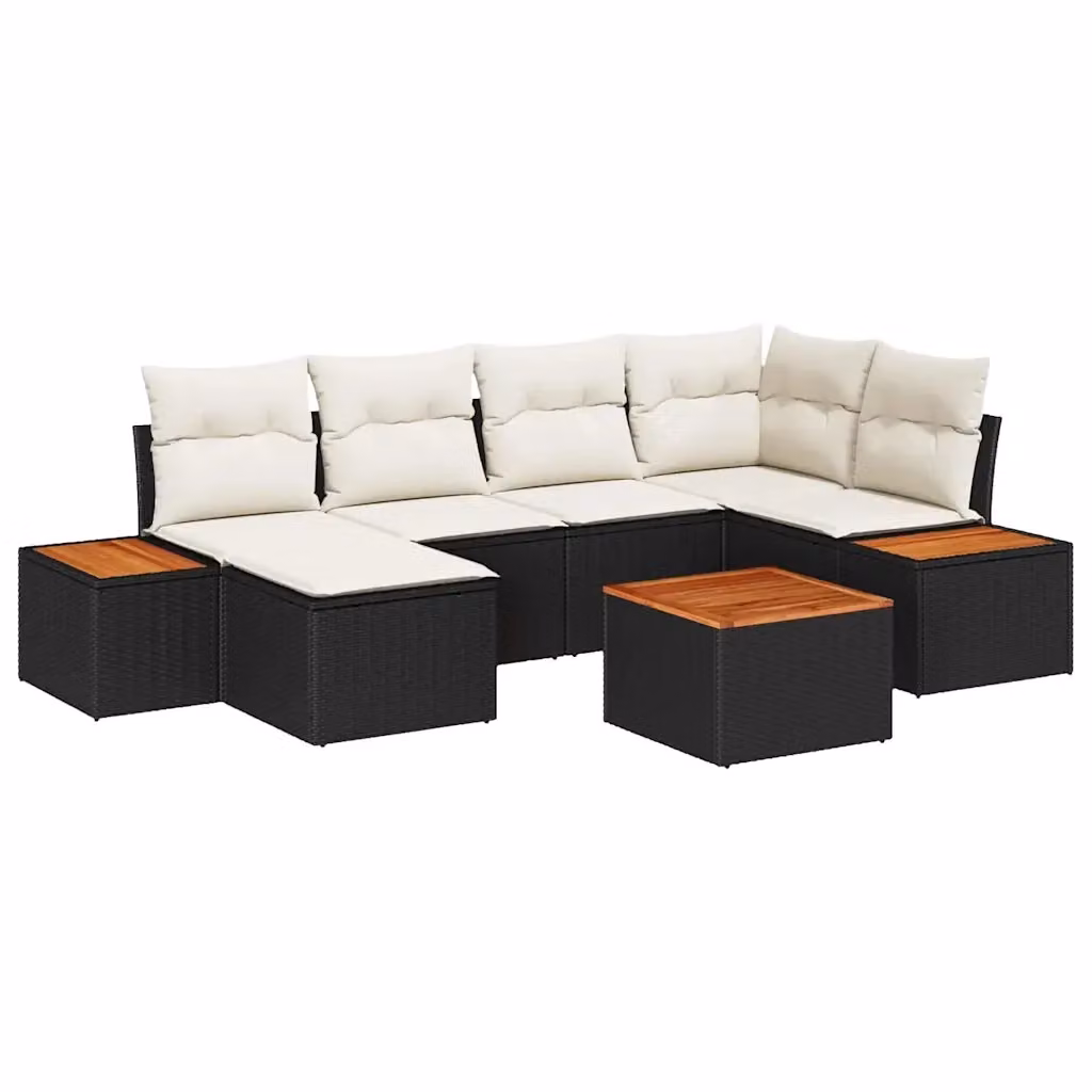 Set Divano da Giardino a L con Poltrona e Tavolino vidaXL, 7 Pezzi, Nero – 2