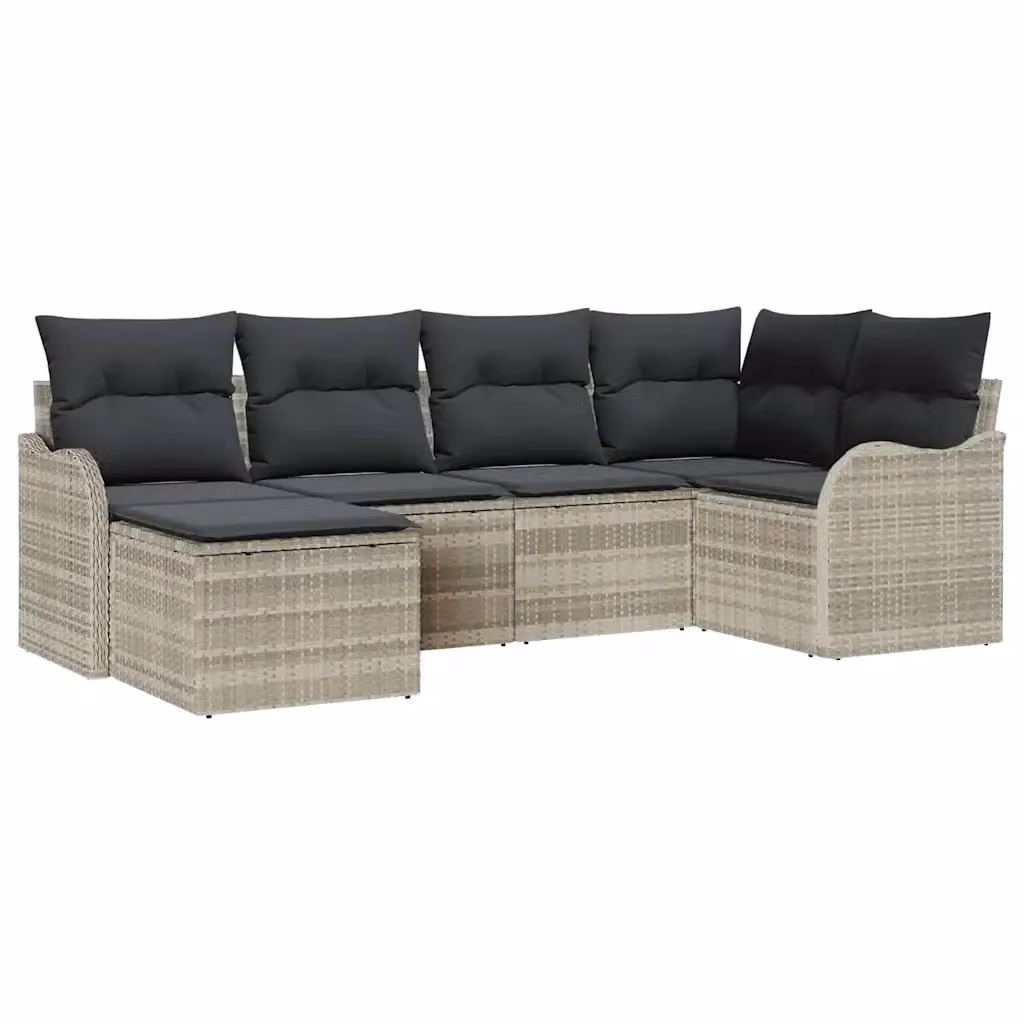 Set Divano da Giardino vidaXL 6 Pezzi a Forma di L Grigio con Cuscini e Struttura in Metallo e Rattan – 2
