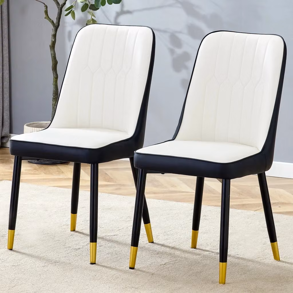 Set di 2 sedie da pranzo moderne MODFU in ecopelle nera e bianca con gambe in metallo nero – 2
