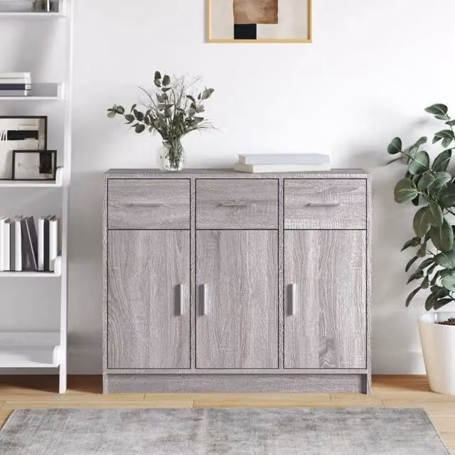 Credenza vidaXL in legno multistrato grigio, L 91 cm x P 28 cm x H 75 cm