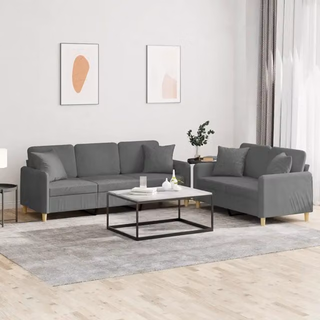 Set di 2 divani moderni vidaXL in tessuto grigio con cuscini decorativi per soggiorno – 1