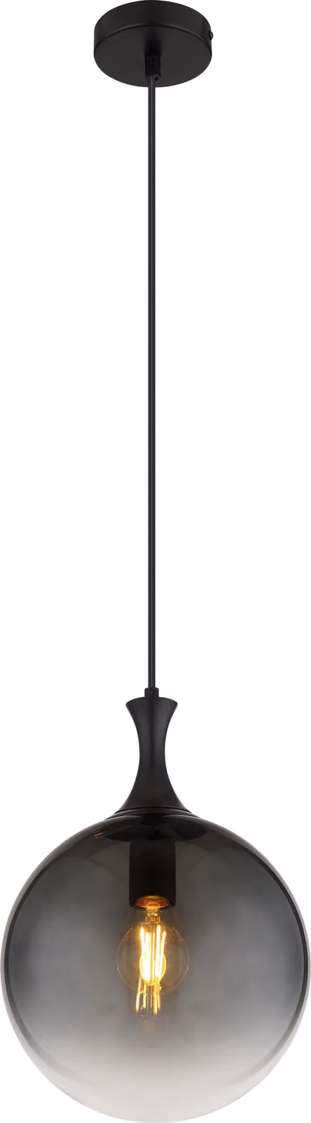 Lampada a sospensione, metallo nero, vetro fumé, H 141 cm