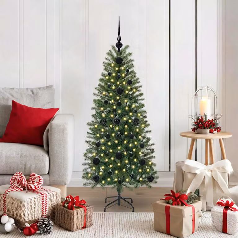 Albero di Natale artificiale moderno vidaXL verde con luci LED bianco caldo in PE e PVC, Altezza: 120 cm