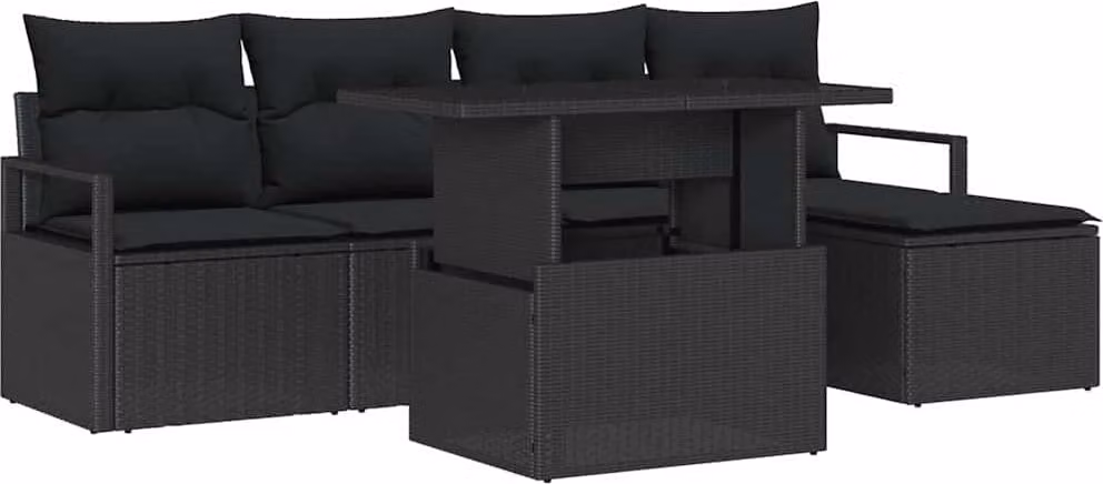 Set Divano da Giardino con archiviazione 6 pcs Nero Poly Rattan
